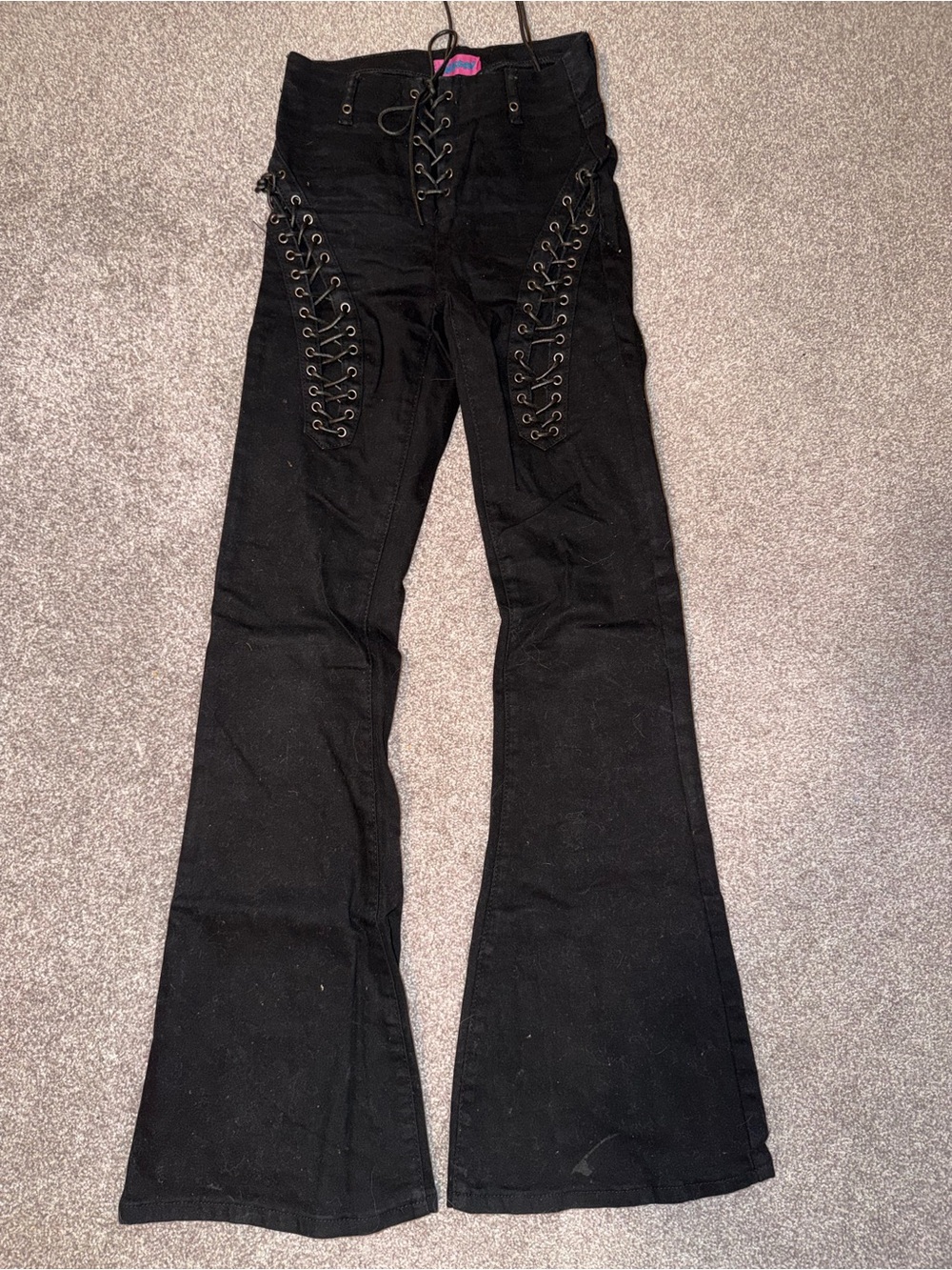 Edikted Black Lace-Up High-Waist Flare Pants